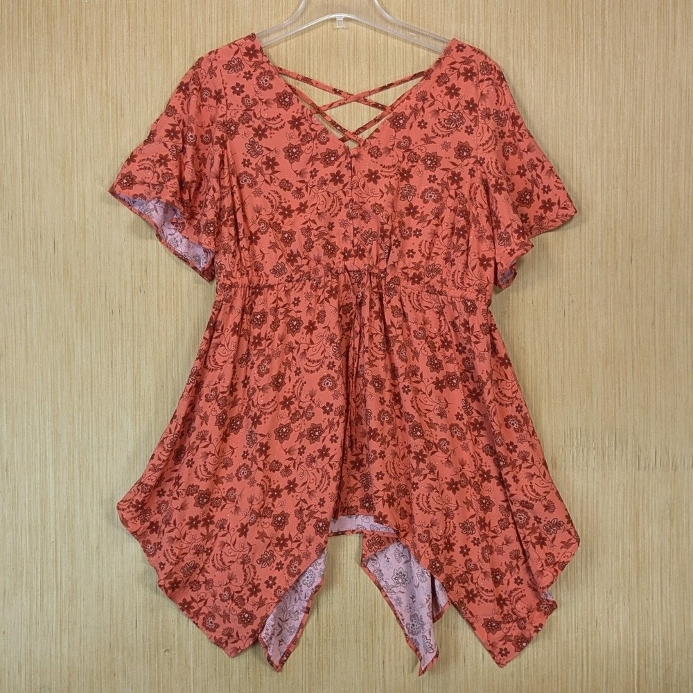Torrid Top Womens Large Babydoll Challis Sharkbite Flutter Sleeve‎ Lulu Floral